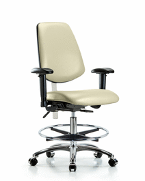 Class 100 Vinyl Clean Room Chair - Medium Bench Height, Medium Back, Seat Tilt, Adj Arms, Chrome Foot Ring, Casters, Carbon Supernova Vinyl