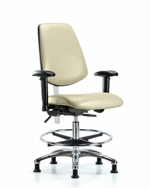 Class 100 Vinyl Clean Room Chair-Medium Bench Height, Medium Back, Seat Tilt, Adj Arms, Chrome FR, Glides, Adobe White Trailblazer Vinyl