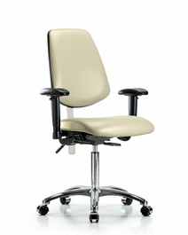 Class 100 Vinyl Clean Room Chair - Medium Bench Height, Medium Back, Seat Tilt, Adjustable Arms, and Casters in Burgundy Trailblazer Vinyl