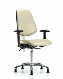 Class 100 Vinyl Clean Room Chair - Medium Bench Height, Medium Back, Seat Tilt, Adj Arms, Stationary Glides, Adobe White Trailblazer Vinyl