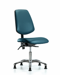 Vinyl Chair Chrome - Desk Height with Medium Back and Stationary Glides in Marine Blue Supernova Vinyl