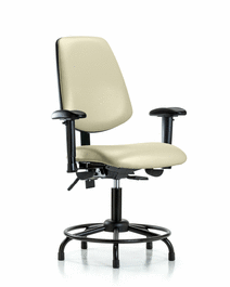 Vinyl Chair - Desk Height with Round Tube Base, Medium Back, Adjustable Arms, and Stationary Glides in Adobe White Trailblazer Vinyl