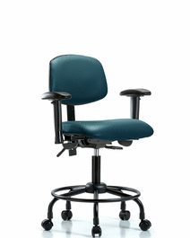 Vinyl Chair - Desk Height with Round Tube Base, Adjustable Arms, and Casters in Marine Blue Supernova Vinyl