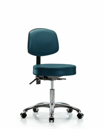Vinyl Stool with Back Chrome - Desk Height with Seat Tilt and Casters in Carbon Supernova Vinyl