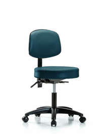 Vinyl Stool with Back - Desk Height with Casters in Carbon Supernova Vinyl