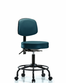 Vinyl Stool with Back - Desk Height with Round Tube Base and Casters in Carbon Supernova Vinyl