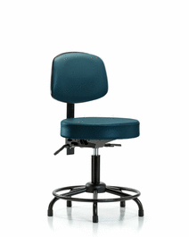 Vinyl Stool with Back - Desk Height with Round Tube Base, Seat Tilt, and Stationary Glides in Taupe Supernova Vinyl