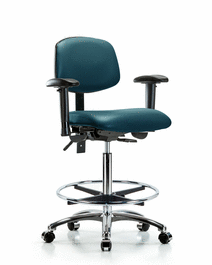 Vinyl Chair Chrome - High Bench Height with Seat Tilt, Adjustable Arms, Chrome Foot Ring, and Casters in Borscht Supernova Vinyl