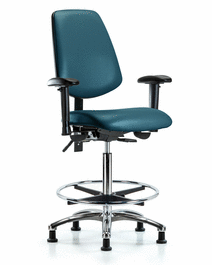 Vinyl Chair Chrome - High Bench Height with Medium Back, Adjustable Arms, Chrome Foot Ring, and Stationary Glides in Borscht Supernova Vinyl