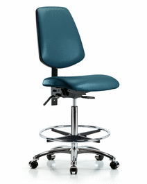 Vinyl Chair Chrome - High Bench Height with Medium Back, Seat Tilt, Chrome Foot Ring, and Casters in Borscht Supernova Vinyl