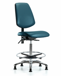 Vinyl Chair Chrome - High Bench Height with Medium Back, Seat Tilt, Chrome Foot Ring, and Stationary Glides in Borscht Supernova Vinyl