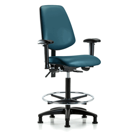 Vinyl Chair - High Bench Height with Medium Back, Adjustable Arms, Chrome Foot Ring, and Stationary Glides in Carbon Supernova Vinyl