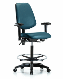 Vinyl Chair - High Bench Height with Medium Back, Seat Tilt, Adjustable Arms, Chrome Foot Ring, and Casters in Borscht Supernova Vinyl