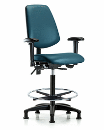 Vinyl Chair - High Bench Height, Medium Back, Seat Tilt, Adjustable Arms, Chrome Foot Ring, and Stationary Glides in Carbon Supernova Vinyl