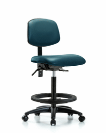 Vinyl Chair - High Bench Height with Seat Tilt, Black Foot Ring, and Casters in Borscht Supernova Vinyl