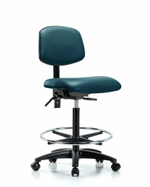 Vinyl Chair - High Bench Height with Seat Tilt, Chrome Foot Ring, and Casters in Borscht Supernova Vinyl