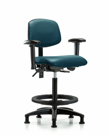 Vinyl Chair - High Bench Height with Seat Tilt, Adjustable Arms, Black Foot Ring, and Stationary Glides in Borscht Supernova Vinyl