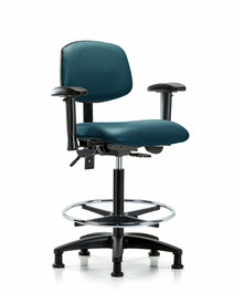 Vinyl Chair - High Bench Height with Seat Tilt, Adjustable Arms, Chrome Foot Ring, and Stationary Glides in Borscht Supernova Vinyl