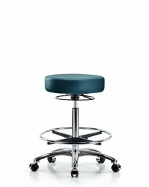 Vinyl Stool without Back Chrome - High Bench Height with Chrome Foot Ring and Casters in Carbon Supernova Vinyl