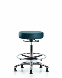 Vinyl Stool without Back Chrome - High Bench Height with Chrome Foot Ring and Stationary Glides in Carbon Supernova Vinyl