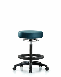 Vinyl Stool without Back - High Bench Height with Black Foot Ring and Casters in Carbon Supernova Vinyl