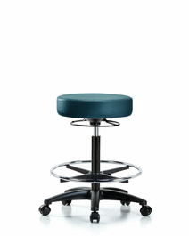 Vinyl Stool without Back - High Bench Height with Chrome Foot Ring and Casters in Carbon Supernova Vinyl