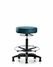 Vinyl Stool without Back - High Bench Height with Chrome Foot Ring and Stationary Glides in Carbon Supernova Vinyl