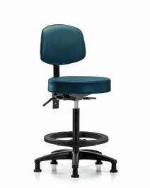 Vinyl Stool with Back - High Bench Height with Seat Tilt, Black Foot Ring, and Stationary Glides in Carbon Supernova Vinyl