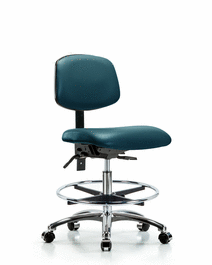 Vinyl Chair Chrome - Medium Bench Height with Chrome Foot Ring and Casters in Borscht Supernova Vinyl
