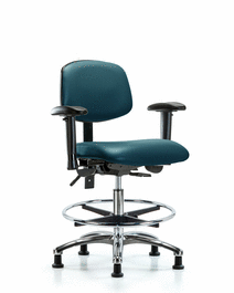 Vinyl Chair Chrome - Medium Bench Height with Adjustable Arms, Chrome Foot Ring, and Glides in Borscht Supernova Vinyl