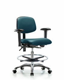 Vinyl Chair Chrome - Medium Bench Height with Seat Tilt, Adjustable Arms, Chrome Foot Ring, and Casters in Borscht Supernova Vinyl