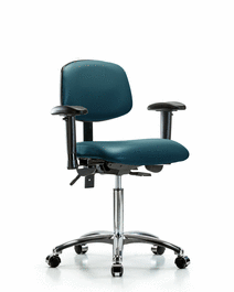 Vinyl Chair Chrome - Medium Bench Height with Seat Tilt, Adjustable Arms, and Casters in Borscht Supernova Vinyl