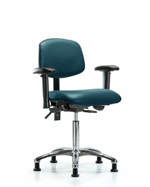 Vinyl Chair Chrome - Medium Bench Height with Seat Tilt, Adjustable Arms, and Stationary Glides in Borscht Supernova Vinyl