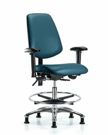 Vinyl Chair Chrome - Medium Bench Height with Medium Back, Adjustable Arms, Chrome Foot Ring, and Stationary Glides in Storm Supernova Vinyl