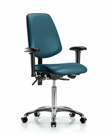 Vinyl Chair Chrome - Medium Bench Height with Medium Back, Adjustable Arms, and Casters in Sterling Supernova Vinyl