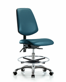 Vinyl Chair Chrome - Medium Bench Height with Medium Back, Seat Tilt, Chrome Foot Ring, and Casters in Marine Blue Supernova Vinyl