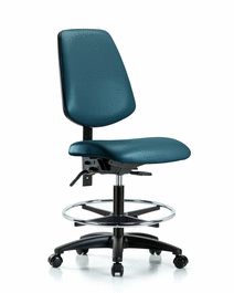 Vinyl Chair - Medium Bench Height with Medium Back, Chrome Foot Ring, and Casters in Marine Blue Supernova Vinyl