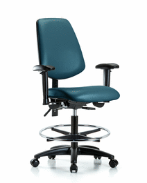 Vinyl Chair - Medium Bench Height with Medium Back, Adjustable Arms, Chrome Foot Ring, and Casters in Storm Supernova Vinyl