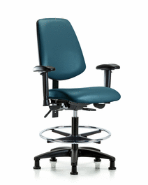 Vinyl Chair - Medium Bench Height with Medium Back, Adjustable Arms, Chrome Foot Ring, and Stationary Glides in Borscht Supernova Vinyl