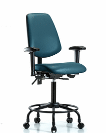 Vinyl Chair - Medium Bench Height with Round Tube Base, Medium Back, Adjustable Arms, and Casters in Borscht Supernova Vinyl