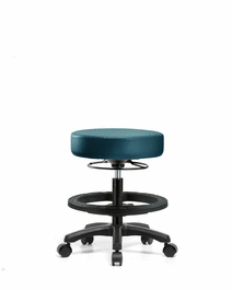 Vinyl Mini-Stool - Medium Bench Height with Black Foot Ring and Casters in Carbon Supernova Vinyl