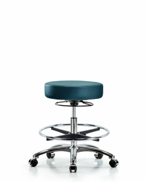 Vinyl Stool without Back Chrome - Medium Bench Height with Chrome Foot Ring and Casters in Marine Blue Supernova Vinyl