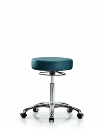 Vinyl Stool without Back Chrome - Medium Bench Height with Casters in Marine Blue Supernova Vinyl
