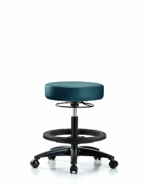 Vinyl Stool without Back - Medium Bench Height with Black Foot Ring and Casters in Carbon Supernova Vinyl