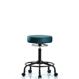 Vinyl Stool without Back - Medium Bench Height with Round Tube Base and Casters in Storm Supernova Vinyl