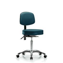 Vinyl Stool with Back Chrome - Medium Bench Height with Casters in Sterling Supernova Vinyl