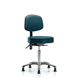 Vinyl Stool with Back Chrome - Medium Bench Height with Seat Tilt and Stationary Glides in Carbon Supernova Vinyl