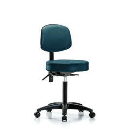 Vinyl Stool with Back - Medium Bench Height with Casters in Carbon Supernova Vinyl