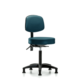Vinyl Stool with Back - Medium Bench Height with Stationary Glides in Carbon Supernova Vinyl