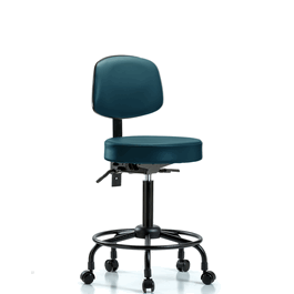 Vinyl Stool with Back - Medium Bench Height with Round Tube Base, Seat Tilt, and Casters in Storm Supernova Vinyl